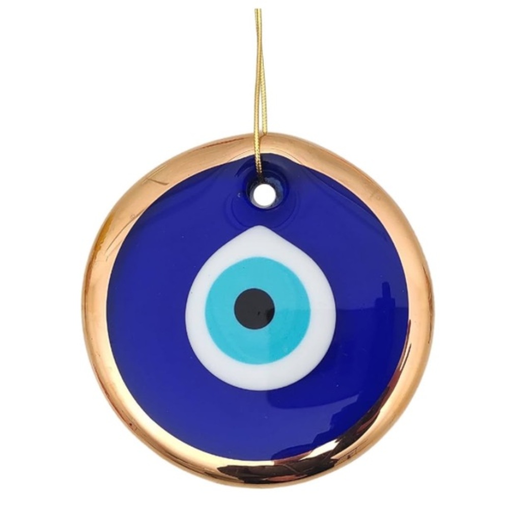 3.5” Glass Blue Evil Eye Wall Hanging Ornament - Turkish Home Decor Charm